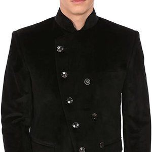WINTAGE Men's Velvet Grandad Collar Ceremony Blazer: Black